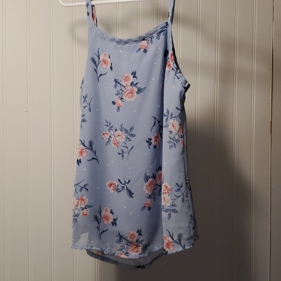 3 for $15/Tank Blouse,light blue w flowers, medium - Picture 2 of 3